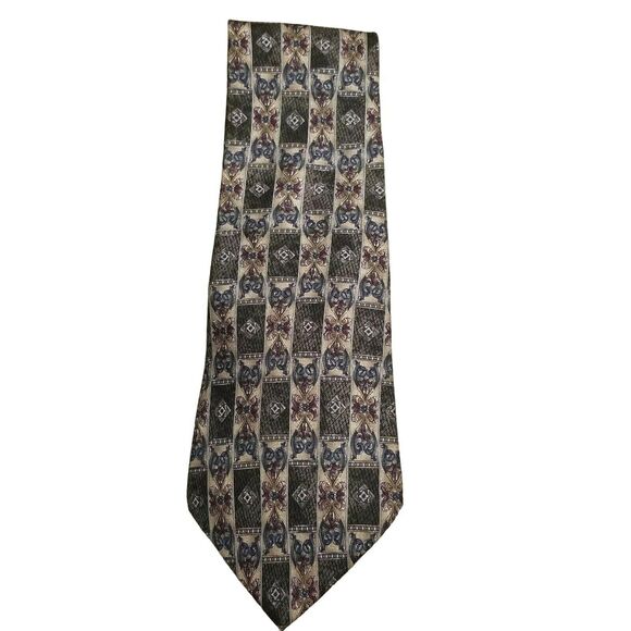 Younkers Men's Geometric Neck Tie Silk, Green and Brown - Picture 1 of 5